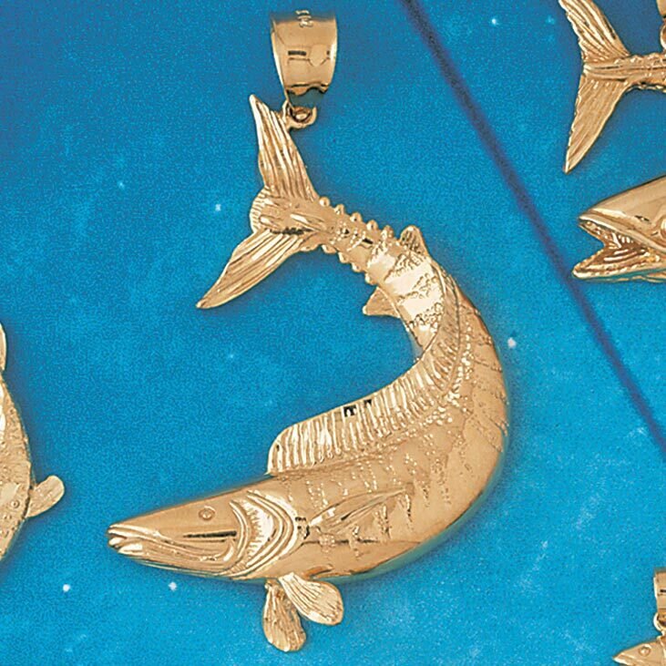 Assorted Fish Sea Bass Snook King Mackerel Pendant Necklace Charm Bracelet in Yellow, White or Rose Gold 667