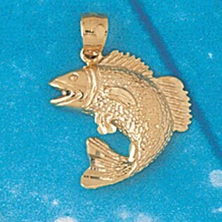 Assorted Fish Sea Bass Snook King Mackerel Pendant Necklace Charm Bracelet in Yellow, White or Rose Gold 673