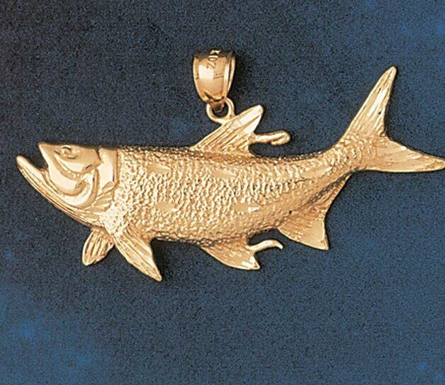 Assorted Fish Sea Bass Snook King Mackerel Pendant Necklace Charm Bracelet in Yellow, White or Rose Gold 674