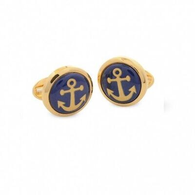 Halcyon Days Anchor Navy Gold Round Cufflinks CLGAN11RDG, MPN: 098/10424, 5060171141037