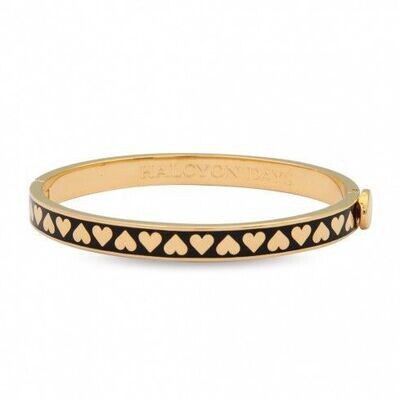 Halcyon Days 6mm Skinny Heart Black Gold Bangle Bracelet HBSHE0206G, MPN: 206/DH040, 5060171141341