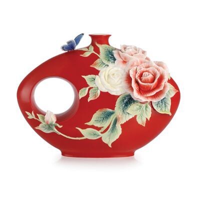 Franz Porcelain A Brave New Life-Rose and Butterfly Design Sculptured Porcelain Round Vase FZ03030,…