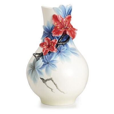 Franz Porcelain Azalea Flower Design Sculptured Porcelain Large Vase FZ02521, MPN: FZ02521,