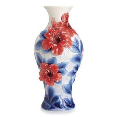 Franz Porcelain Azalea Flower Design Sculptured Porcelain Large Vase FZ02522, MPN: FZ02522,