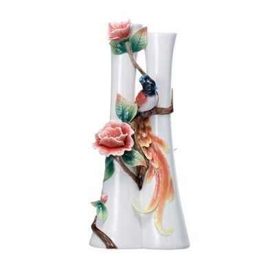 Franz Porcelain Black Paradise Flycatcher And Camellia Large Vase Le 2,000 FZ02026, MPN: FZ02026, 8…