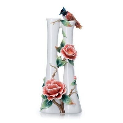 Franz Porcelain Black Paradise Flycatcher &amp; Camellia Large Vase (Limited Edition 2,000) FZ02042, MP…