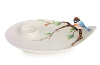 Franz Porcelain Black-Throated Passerine Bird Design Sculptured Porcelain Dessert Plate FZ02760, MP…