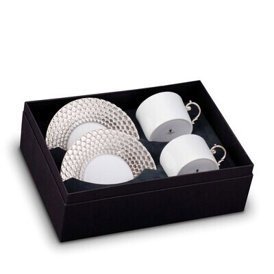 L&#39;Objet Aegean Tea Cup and Saucer Gift Box of 2 Platinum, MPN: AG6525, 816279011278