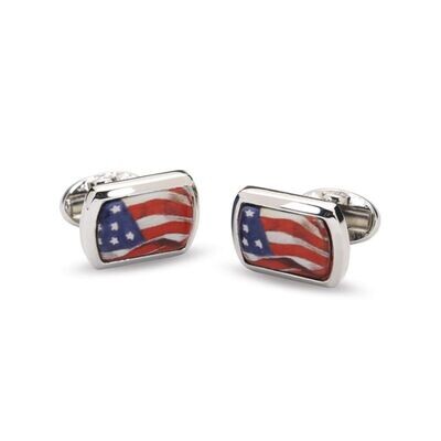 Halcyon Days Usa Flag Silver Rectangle Cufflinks CLUSA01RTP, MPN: 098/10058, 5060171127659
