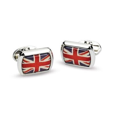 Halcyon Days Union Jack Flag Silver Rectangle Cufflinks CLTUJ01RTP, MPN: 098/10057, 5060171127642