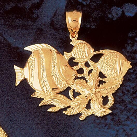 Angelfish Goldfish Fish Pendant Necklace Charm Bracelet in Yellow, White or Rose Gold 704