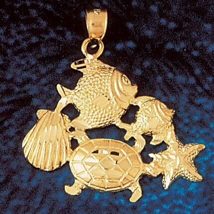 Angelfish Goldfish Fish Pendant Necklace Charm Bracelet in Yellow, White or Rose Gold 705