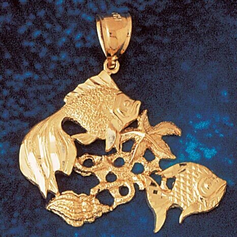 Angelfish Goldfish Fish Pendant Necklace Charm Bracelet in Yellow, White or Rose Gold 706