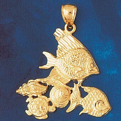 Angelfish Goldfish Fish Pendant Necklace Charm Bracelet in Yellow, White or Rose Gold 708