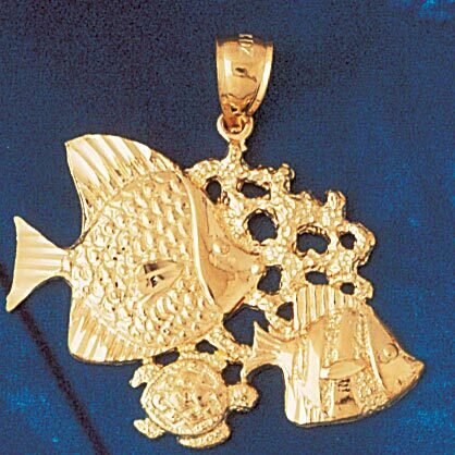 Angelfish Goldfish Fish Pendant Necklace Charm Bracelet in Yellow, White or Rose Gold 709