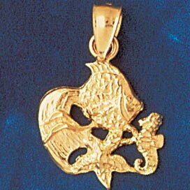 Angelfish Goldfish Fish Pendant Necklace Charm Bracelet in Yellow, White or Rose Gold 713