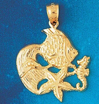 Angelfish Goldfish Fish Pendant Necklace Charm Bracelet in Yellow, White or Rose Gold 714