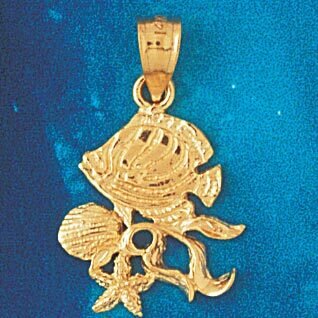 Angelfish Goldfish Fish Pendant Necklace Charm Bracelet in Yellow, White or Rose Gold 717