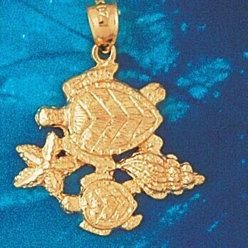 Dazzlers Jewelry Sea Turtle and Starfidh Pendant Necklace Charm Bracelet in Yellow, White or Rose G…