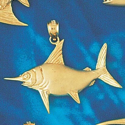 Swordfish Fish Pendant Necklace Charm Bracelet in Yellow, White or Rose Gold 783