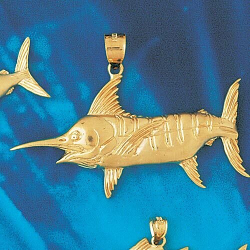 Swordfish Fish Pendant Necklace Charm Bracelet in Yellow, White or Rose Gold 785
