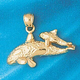 Double Whale Pendant Necklace Charm Bracelet in Yellow, White or Rose Gold 809