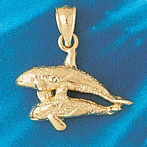 Double Whale Pendant Necklace Charm Bracelet in Yellow, White or Rose Gold 810