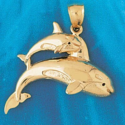 Double Whale Pendant Necklace Charm Bracelet in Yellow, White or Rose Gold 818