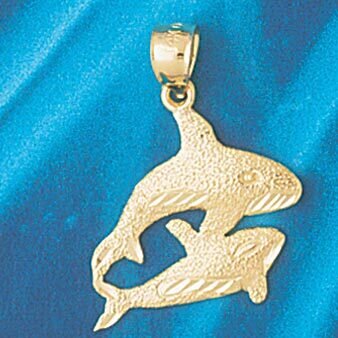 Double Whale Pendant Necklace Charm Bracelet in Yellow, White or Rose Gold 821