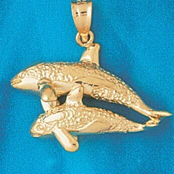 Double Whale Pendant Necklace Charm Bracelet in Yellow, White or Rose Gold 823