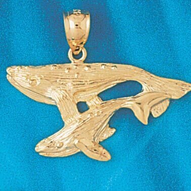 Double Whale Pendant Necklace Charm Bracelet in Yellow, White or Rose Gold 824