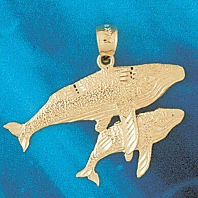 Double Whale Pendant Necklace Charm Bracelet in Yellow, White or Rose Gold 826
