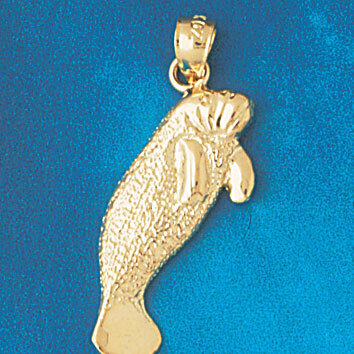 Manatees Sea Cow Pendant Necklace Charm Bracelet in Yellow, White or Rose Gold 877