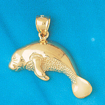 Manatees Sea Cow Pendant Necklace Charm Bracelet in Yellow, White or Rose Gold 881