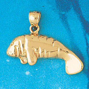 Manatees Sea Cow Pendant Necklace Charm Bracelet in Yellow, White or Rose Gold 882