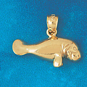 Manatees Sea Cow Pendant Necklace Charm Bracelet in Yellow, White or Rose Gold 883