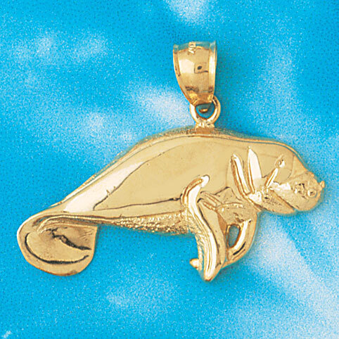 Manatees Sea Cow Pendant Necklace Charm Bracelet in Yellow, White or Rose Gold 886