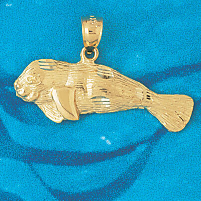 Manatees Sea Cow Pendant Necklace Charm Bracelet in Yellow, White or Rose Gold 888