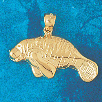 Manatees Sea Cow Pendant Necklace Charm Bracelet in Yellow, White or Rose Gold 889