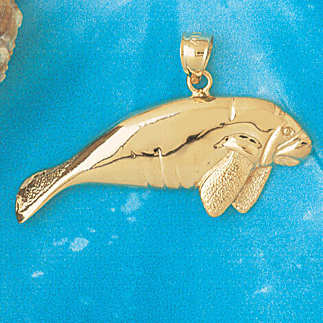 Manatees Sea Cow Pendant Necklace Charm Bracelet in Yellow, White or Rose Gold 890
