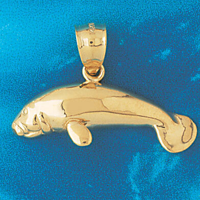 Manatees Sea Cow Pendant Necklace Charm Bracelet in Yellow, White or Rose Gold 891