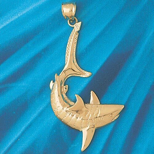 Shark Pendant Necklace Charm Bracelet in Yellow, White or Rose Gold 897