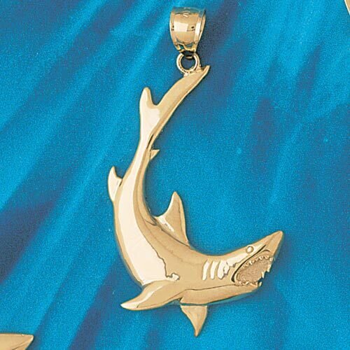 Shark Pendant Necklace Charm Bracelet in Yellow, White or Rose Gold 898