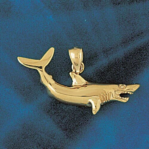 Shark Pendant Necklace Charm Bracelet in Yellow, White or Rose Gold 915