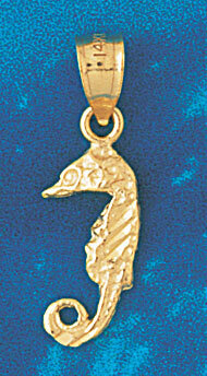 Seahorse Dimensional Pendant Necklace Charm Bracelet in Yellow, White or Rose Gold 954