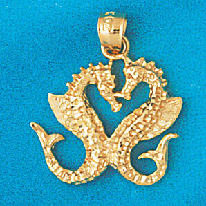 Double Seahorse Dimensional Pendant Necklace Charm Bracelet in Yellow, White or Rose Gold 958
