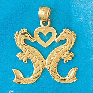 Dazzlers Jewelry Double Seahorse with Heart Pendant Necklace Charm Bracelet in Yellow, White or Ros…