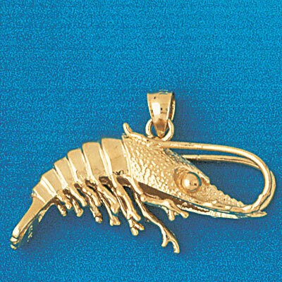 Shrimp Pendant Necklace Charm Bracelet in Yellow, White or Rose Gold 1029