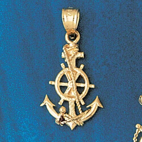 Ship Anchor with Wheel Pendant Necklace Charm Bracelet in Yellow, White or Rose Gold 1096