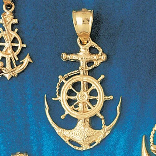 Ship Anchor with Wheel Pendant Necklace Charm Bracelet in Yellow, White or Rose Gold 1097